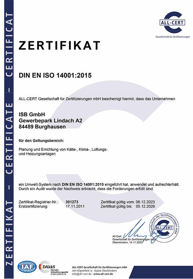 Zertifikat DIN EN ISO 14001:2015