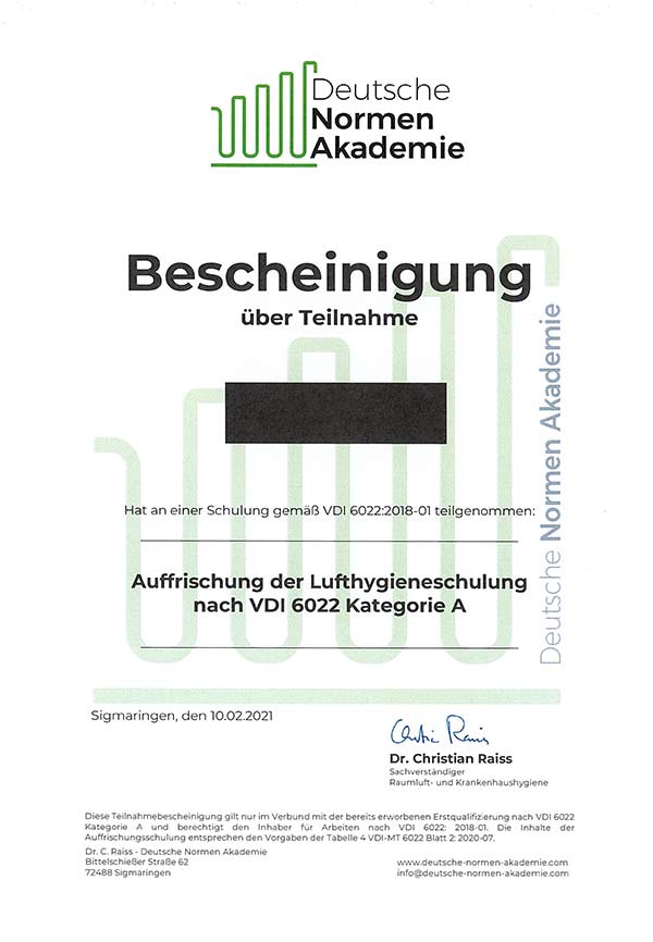 Zertifikat VDI 6022